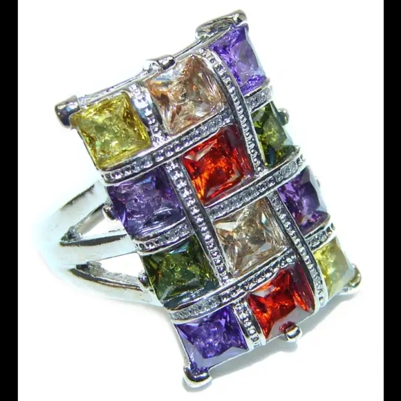 Vintage Sterling Silver & Natural Multi Stone Tourmaline Statement Ring S-8 - Picture 5 of 7